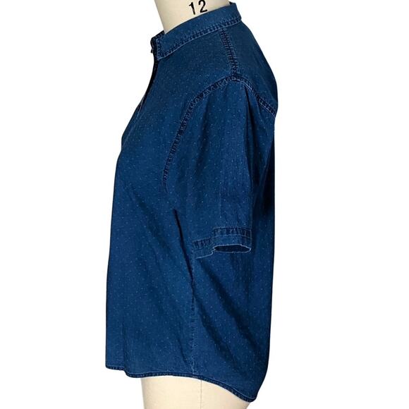 MADEWELL Chronicle Denim Blue Jean Dot Shirt Boho Embroidered Top ~ Women's XS - Picture 7 of 9
